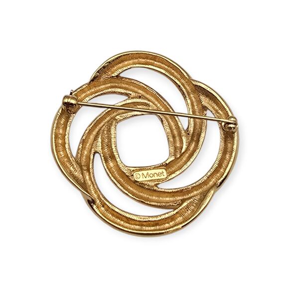 Monet Gold Tone Knot Vintage Brooch – Interlocking Circle Design - Picture 5 of 6